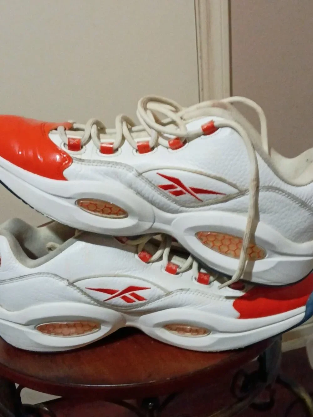 Reebok Question Low Patent Vivid Orange White Blue Men's Size 12 FX4999